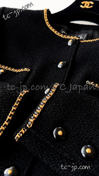 CHANEL 95A Vintage Black Gold Chain Trim Tweed Jacket 38 シャネル ヴィンテージ ブラック ゴールドチェーン トリミング ツイード ジャケット 即発