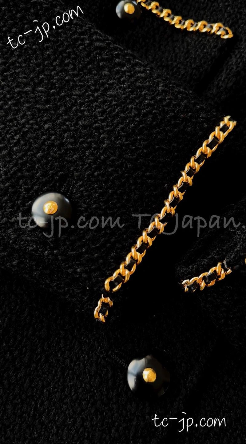 CHANEL 95A Vintage Black Gold Chain Trim Tweed Jacket 38 シャネル ヴィンテージ ブラック ゴールドチェーン トリミング ツイード ジャケット 即発