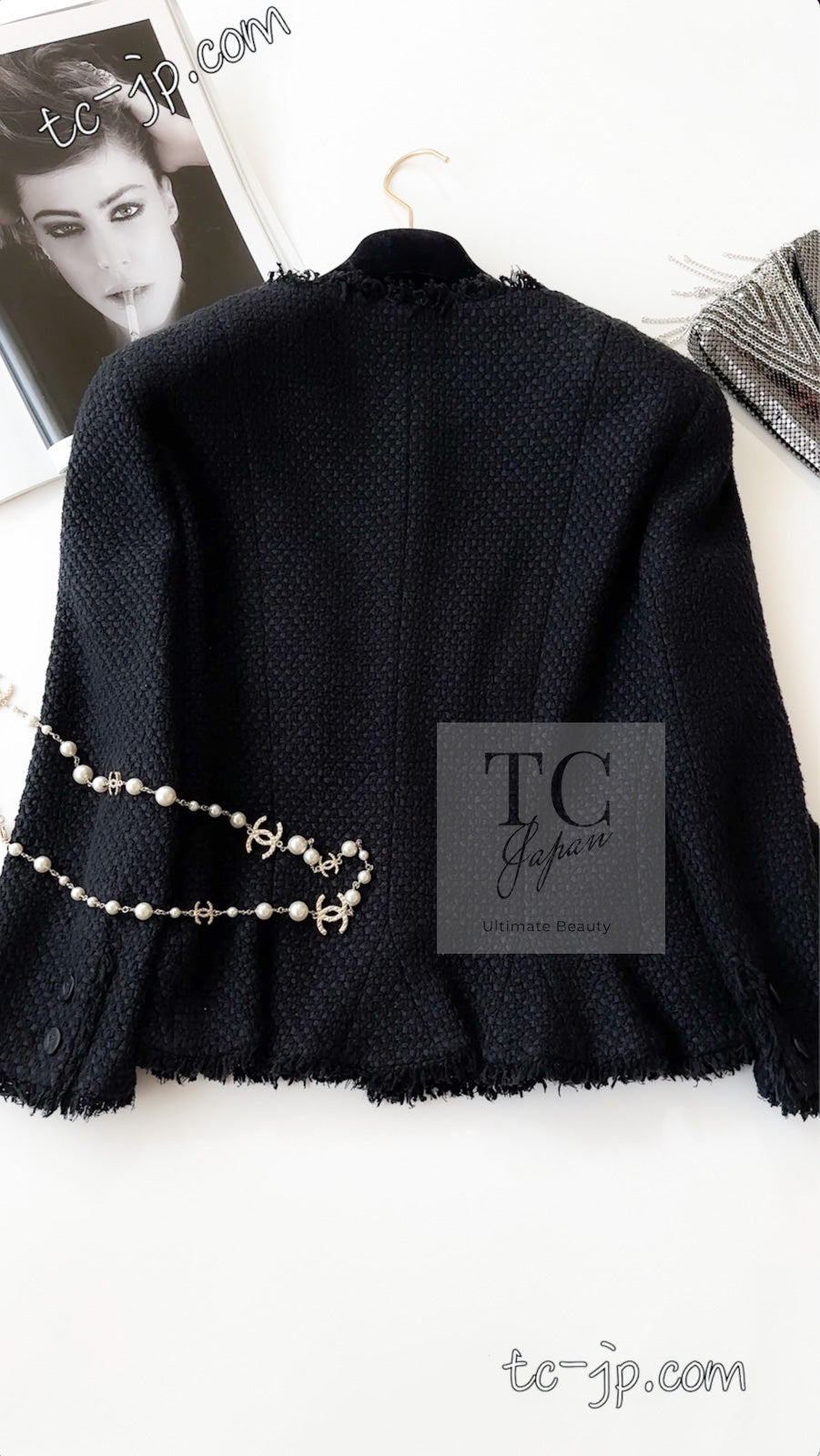 シャネル ジャケット スーツ CHANEL ブラック シルク コットン ノー