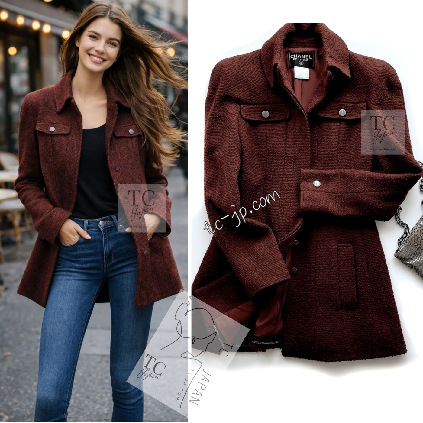 CHANEL 97A Vintage Choco Brown Wool Tweed Jacket 36 38 シャネル ヴィンテージ チョコ ブラウン ウール ツイード ジャケット 即発