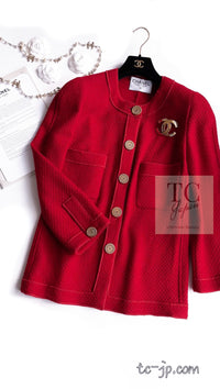 CHANEL 92A Vintage Red Gold Buttons Cotton Tweed Jacket 42 シャネル ヴィンテージ レッド ゴールド ボタン コットン ツイード ジャケット 即発