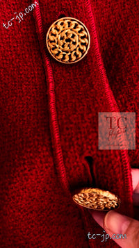 CHANEL 92A Vintage Red Gold Buttons Cotton Tweed Jacket 42 シャネル ヴィンテージ レッド ゴールド ボタン コットン ツイード ジャケット 即発