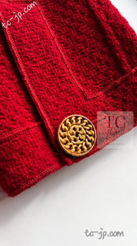 CHANEL 92A Vintage Red Gold Buttons Cotton Tweed Jacket 42 シャネル ヴィンテージ レッド ゴールド ボタン コットン ツイード ジャケット 即発