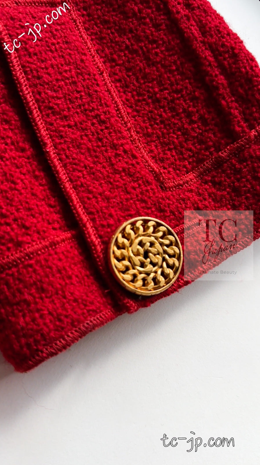 CHANEL 92A Vintage Red Gold Buttons Cotton Tweed Jacket 42 シャネル ヴィンテージ レッド ゴールド ボタン コットン ツイード ジャケット 即発