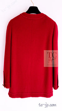 CHANEL 92A Vintage Red Gold Buttons Cotton Tweed Jacket 42 シャネル ヴィンテージ レッド ゴールド ボタン コットン ツイード ジャケット 即発