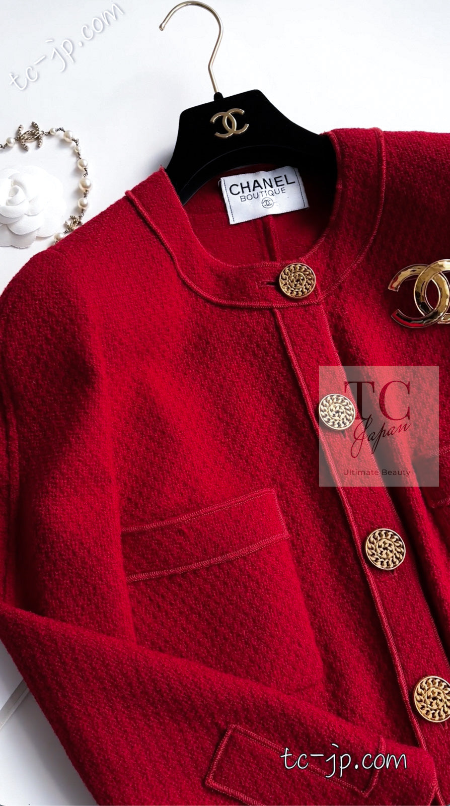 美品　希少　シャネル　CHANEL 赤　スーツ　ツィード　ジャケット　金ボタン シャネル ジャケット CHANEL ヴィンテージ レッド ゴールド