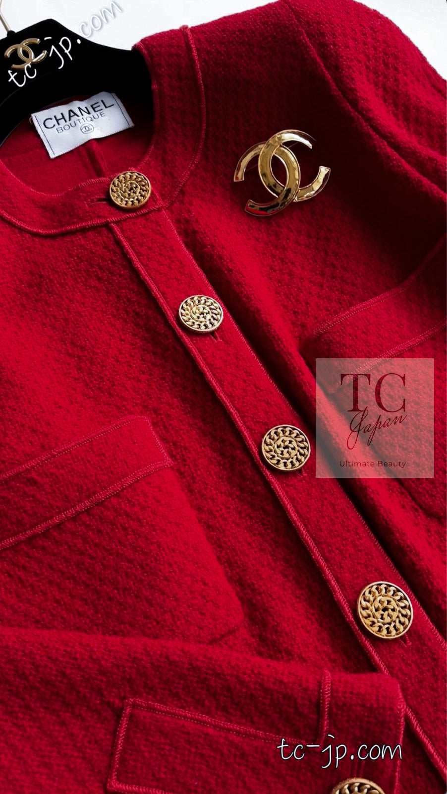 シャネル ジャケット CHANEL ヴィンテージ レッド ゴールド