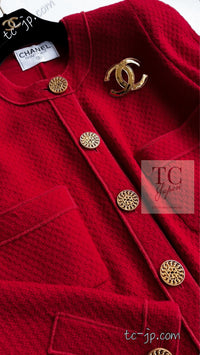 CHANEL 92A Vintage Red Gold Buttons Cotton Tweed Jacket 42 シャネル ヴィンテージ レッド ゴールド ボタン コットン ツイード ジャケット 即発