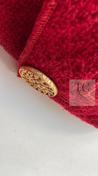 CHANEL 92A Vintage Red Gold Buttons Cotton Tweed Jacket 42 シャネル ヴィンテージ レッド ゴールド ボタン コットン ツイード ジャケット 即発
