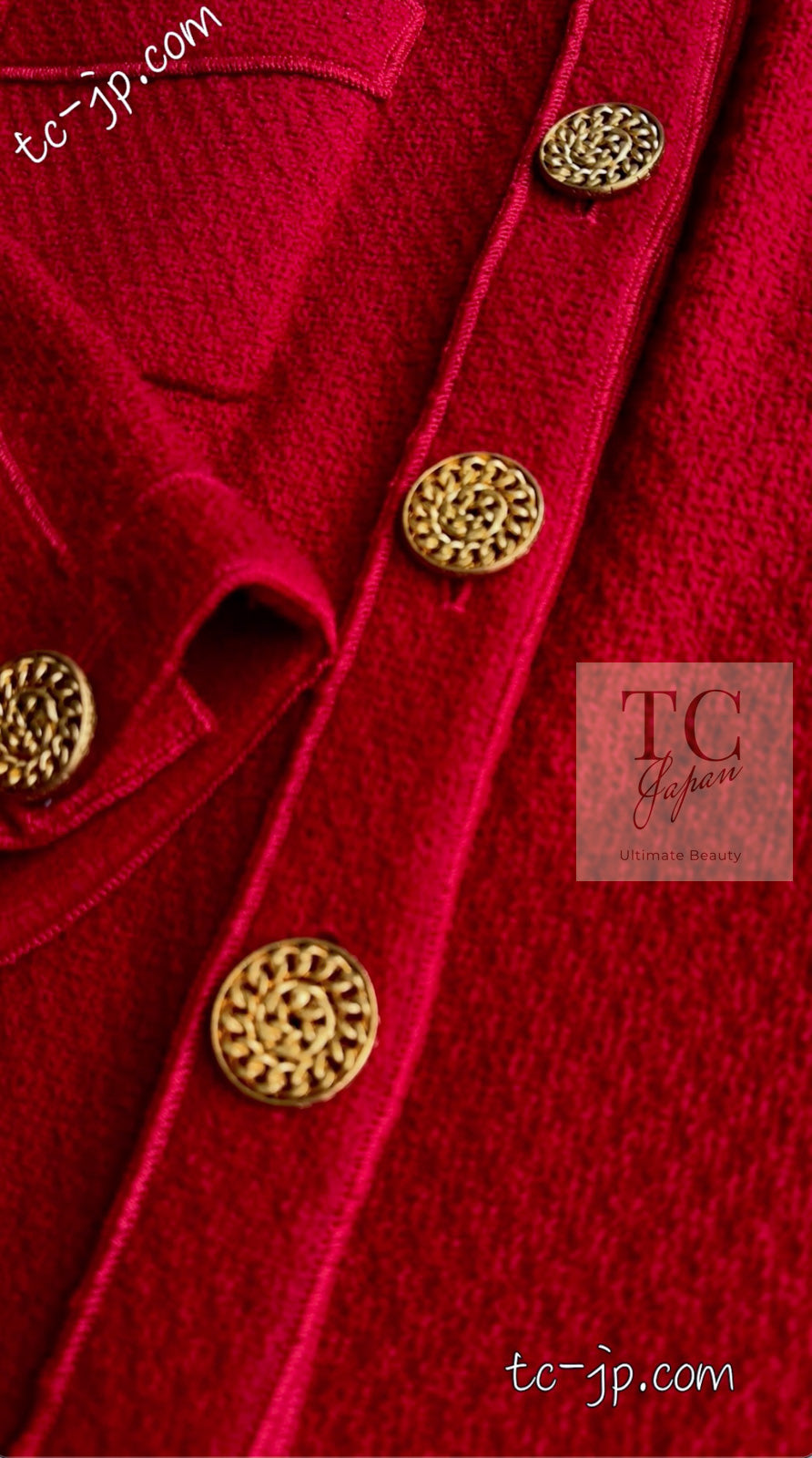 CHANEL 92A Vintage Red Gold Buttons Cotton Tweed Jacket 42 シャネル ヴィンテージ レッド ゴールド ボタン コットン ツイード ジャケット 即発