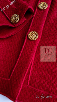 CHANEL 92A Vintage Red Gold Buttons Cotton Tweed Jacket 42 シャネル ヴィンテージ レッド ゴールド ボタン コットン ツイード ジャケット 即発