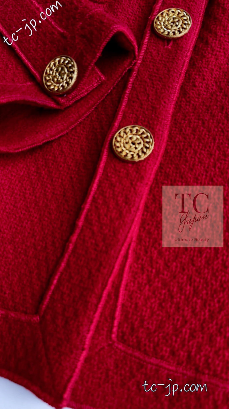 CHANEL 92A Vintage Red Gold Buttons Cotton Tweed Jacket 42 シャネル ヴィンテージ レッド ゴールド ボタン コットン ツイード ジャケット 即発