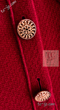 CHANEL 92A Vintage Red Gold Buttons Cotton Tweed Jacket 42 シャネル ヴィンテージ レッド ゴールド ボタン コットン ツイード ジャケット 即発