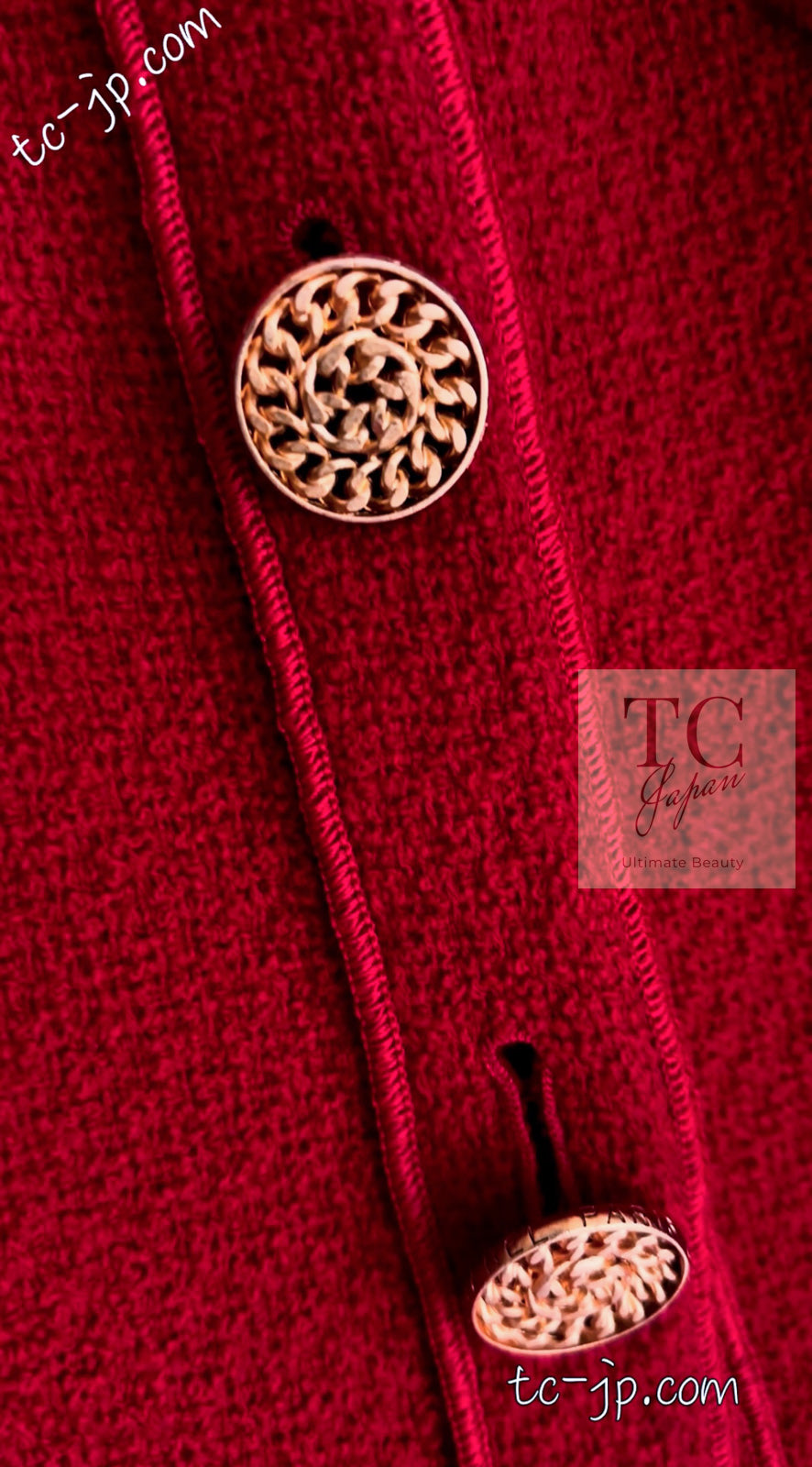 CHANEL 92A Vintage Red Gold Buttons Cotton Tweed Jacket 42 シャネル ヴィンテージ レッド ゴールド ボタン コットン ツイード ジャケット 即発
