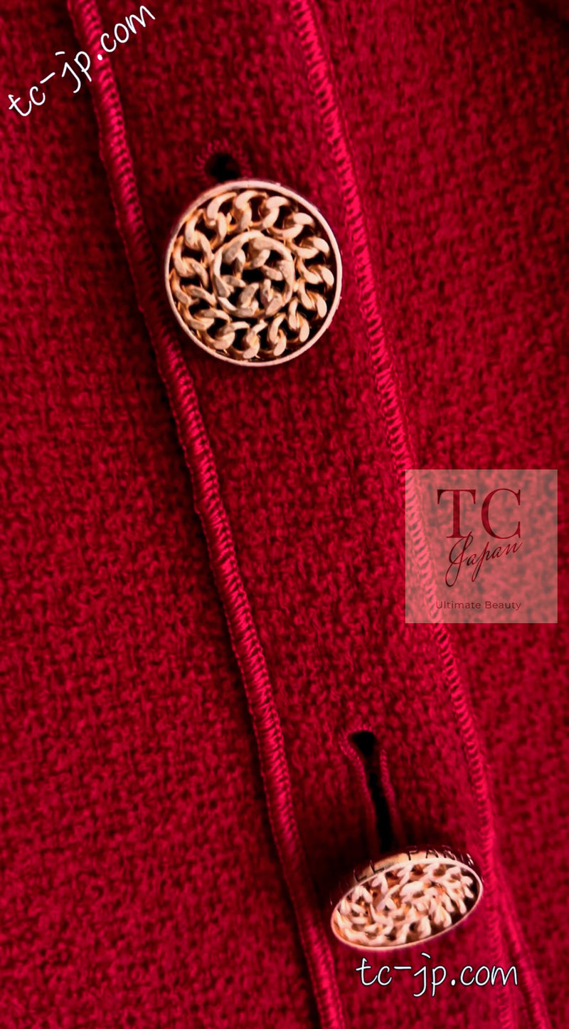 CHANEL 92A Vintage Red Gold Buttons Cotton Tweed Jacket 42 シャネル ヴィンテージ レッド ゴールド ボタン コットン ツイード ジャケット 即発