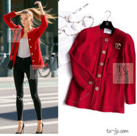 CHANEL 92A Vintage Red Gold Buttons Cotton Tweed Jacket 42 シャネル ヴィンテージ レッド ゴールド ボタン コットン ツイード ジャケット 即発