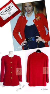 CHANEL 92A Vintage Red Gold Buttons Cotton Tweed Jacket 42 シャネル ヴィンテージ レッド ゴールド ボタン コットン ツイード ジャケット 即発