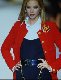 CHANEL 92A Vintage Red Gold Buttons Cotton Tweed Jacket 42 シャネル ヴィンテージ レッド ゴールド ボタン コットン ツイード ジャケット 即発