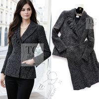 CHANEL 03C Black White Tweed Double Jacket Skirt Suit Camellia Brooches 36 38 シャネル ブラック ホワイト カメリア ブローチ３つ付 ツイード ダブル ジャケット 水滴 CCボタン スカート スーツ 即発