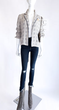 CHANEL 80's Vintage White Navy Silk Jacket Skirt Suit 34 シャネル ヴィンテージ ホワイト ネイビー シルク ジャケット スカート スーツ 即発