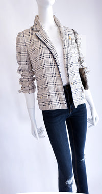 CHANEL 80's Vintage White Navy Silk Jacket Skirt Suit 34 シャネル ヴィンテージ ホワイト ネイビー シルク ジャケット スカート スーツ 即発