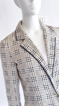 CHANEL 80's Vintage White Navy Silk Jacket Skirt Suit 34 シャネル ヴィンテージ ホワイト ネイビー シルク ジャケット スカート スーツ 即発