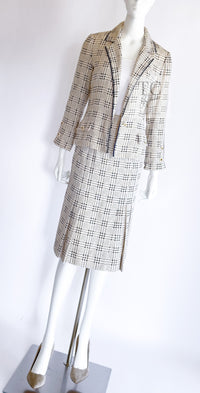 CHANEL 80's Vintage White Navy Silk Jacket Skirt Suit 34 シャネル ヴィンテージ ホワイト ネイビー シルク ジャケット スカート スーツ 即発