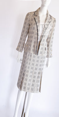 CHANEL 80's Vintage White Navy Silk Jacket Skirt Suit 34 シャネル ヴィンテージ ホワイト ネイビー シルク ジャケット スカート スーツ 即発