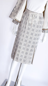 CHANEL 80's Vintage White Navy Silk Jacket Skirt Suit 34 シャネル ヴィンテージ ホワイト ネイビー シルク ジャケット スカート スーツ 即発