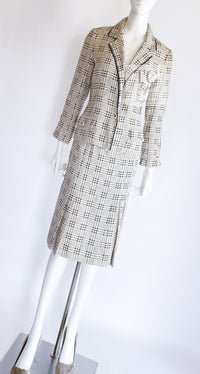 CHANEL 80's Vintage White Navy Silk Jacket Skirt Suit 34 シャネル ヴィンテージ ホワイト ネイビー シルク ジャケット スカート スーツ 即発