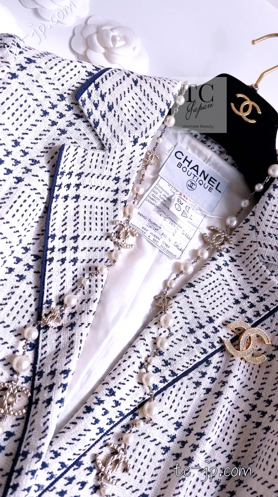 シャネル ヴィンテージ スーツ CHANEL ホワイト ネイビー シルク