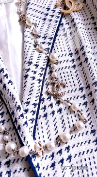 CHANEL 80's Vintage White Navy Silk Jacket Skirt Suit 34 シャネル ヴィンテージ ホワイト ネイビー シルク ジャケット スカート スーツ 即発