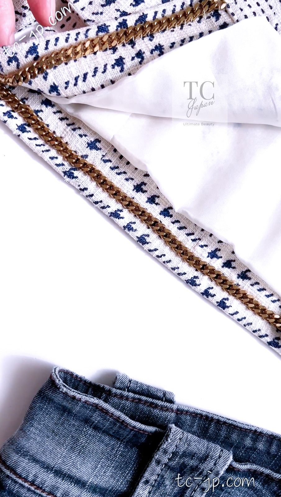 シャネル ヴィンテージ スーツ CHANEL ホワイト ネイビー シルク