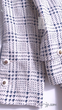 CHANEL 80's Vintage White Navy Silk Jacket Skirt Suit 34 シャネル ヴィンテージ ホワイト ネイビー シルク ジャケット スカート スーツ 即発