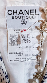 CHANEL 80's Vintage White Navy Silk Jacket Skirt Suit 34 シャネル ヴィンテージ ホワイト ネイビー シルク ジャケット スカート スーツ 即発