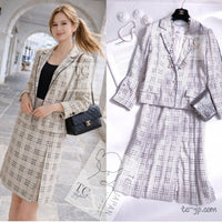 CHANEL 80's Vintage White Navy Silk Jacket Skirt Suit 34 シャネル ヴィンテージ ホワイト ネイビー シルク ジャケット スカート スーツ 即発