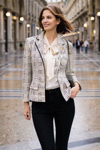 CHANEL 80's Vintage White Navy Silk Jacket Skirt Suit 34 シャネル ヴィンテージ ホワイト ネイビー シルク ジャケット スカート スーツ 即発