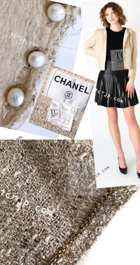 CHANEL 03S Beige Silk Cropped Cardigan Jacket 36 シャネル ベージュ シルク クロップド カーディガン ジャケット 即発