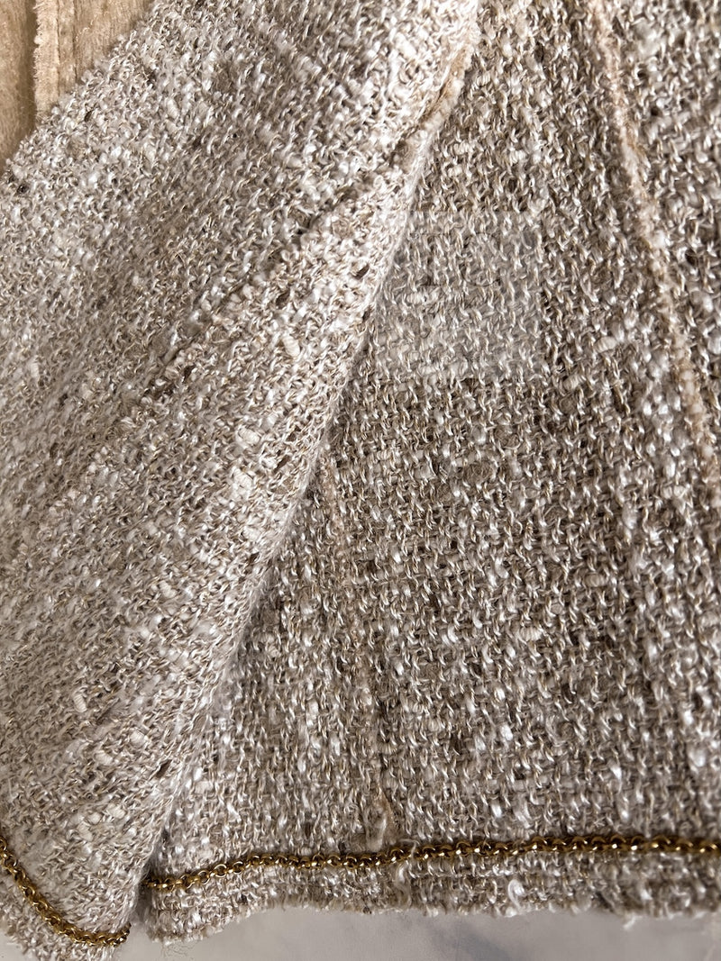 CHANEL 03S Beige Silk Cropped Cardigan Jacket 36 シャネル ベージュ シルク クロップド カーディガン ジャケット 即発
