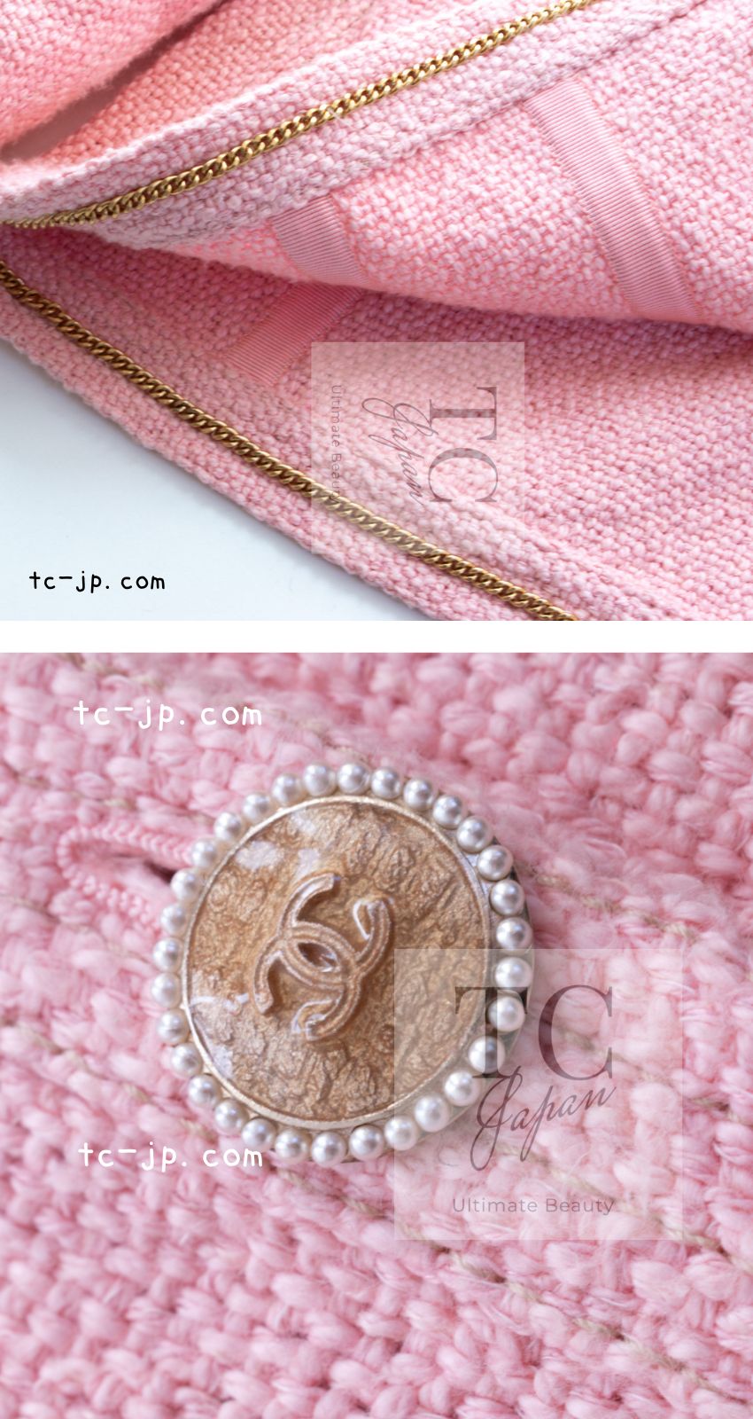 CHANEL 16C Pink CC Pearl Buttons Cotton Collarless Jacket 34 シャネル 一番人気 ピンク CC パール ボタン コットン ノーカラー ジャケット 即発