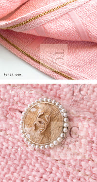 CHANEL 16C Pink CC Pearl Buttons Cotton Collarless Jacket 34 シャネル 一番人気 ピンク CC パール ボタン コットン ノーカラー ジャケット 即発
