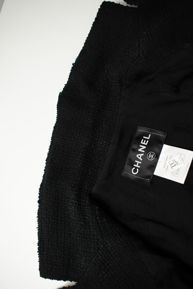 CHANEL 12S Black CC Silver Logo Cotton Tweed Jacket 34 36 38 シャネル ブラック CCロゴ シルバー刺繍 コットン ツイード ジャケット 即発