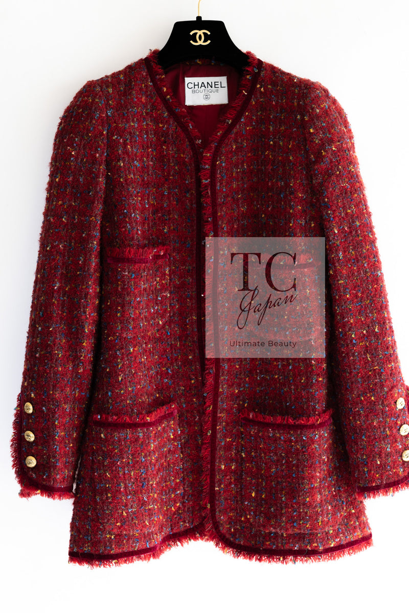 CHANEL 90A Vintage Red Wool Mohair Gold Button Jacket Coat 40 42 シャネル ヴィンテージ レッド ウール モヘア ゴールド CCロゴボタン ジャケット コート 即発