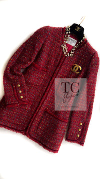 CHANEL 90A Vintage Red Wool Mohair Gold Button Jacket Coat 40 42 シャネル ヴィンテージ レッド ウール モヘア ゴールド CCロゴボタン ジャケット コート 即発