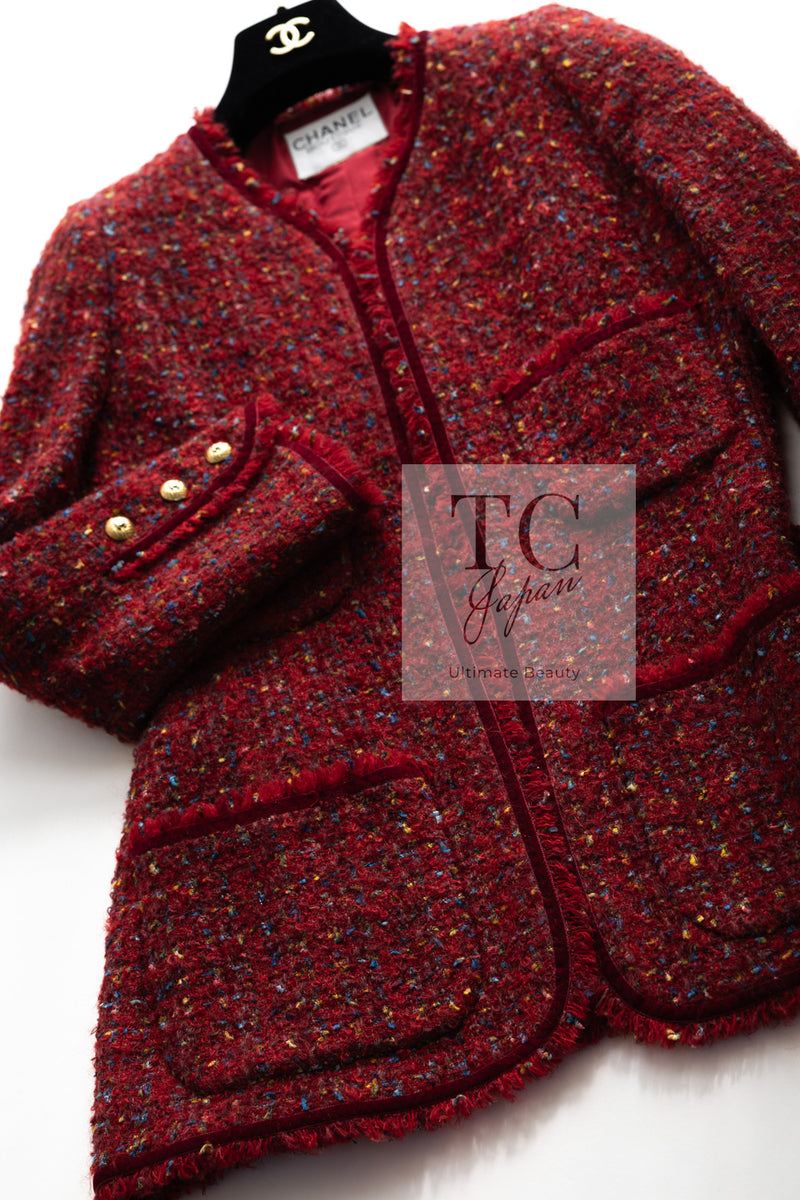 CHANEL 90A Vintage Red Wool Mohair Gold Button Jacket Coat 40 42 シャネル ヴィンテージ レッド ウール モヘア ゴールド CCロゴボタン ジャケット コート 即発