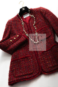 CHANEL 90A Vintage Red Wool Mohair Gold Button Jacket Coat 40 42 シャネル ヴィンテージ レッド ウール モヘア ゴールド CCロゴボタン ジャケット コート 即発