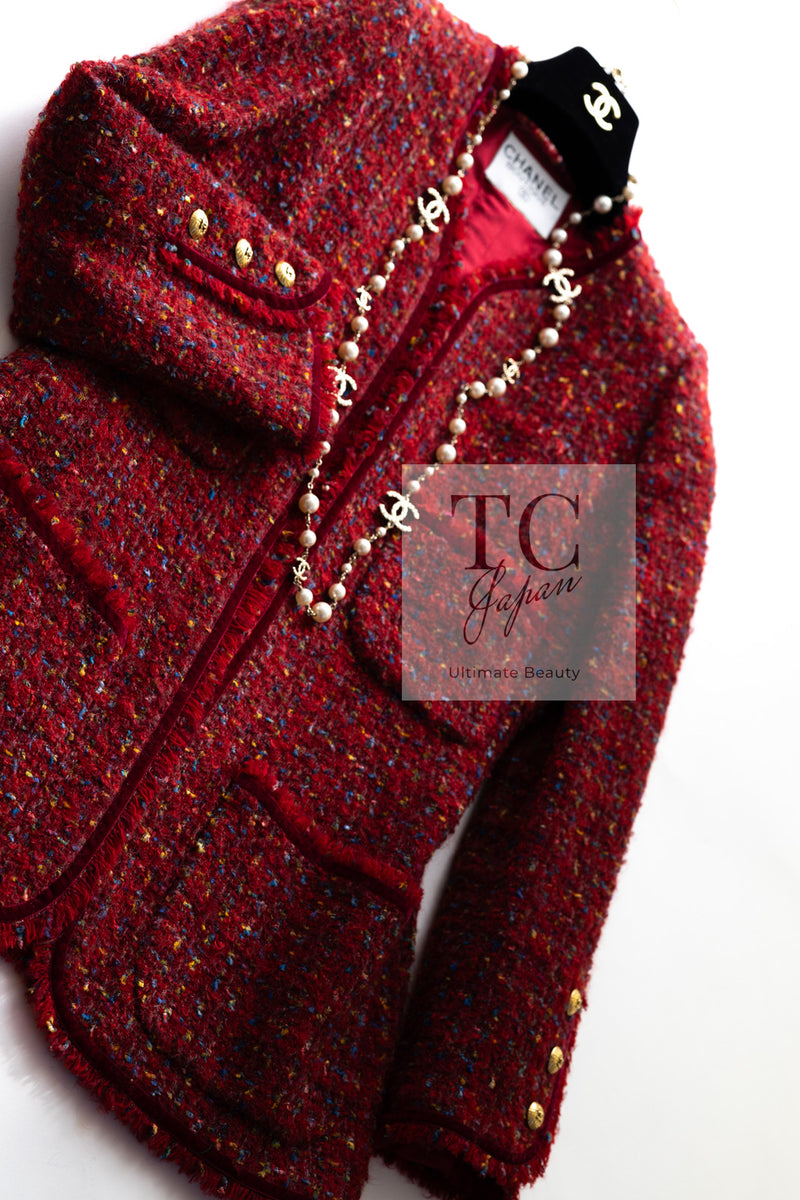 CHANEL 90A Vintage Red Wool Mohair Gold Button Jacket Coat 40 42 シャネル ヴィンテージ レッド ウール モヘア ゴールド CCロゴボタン ジャケット コート 即発