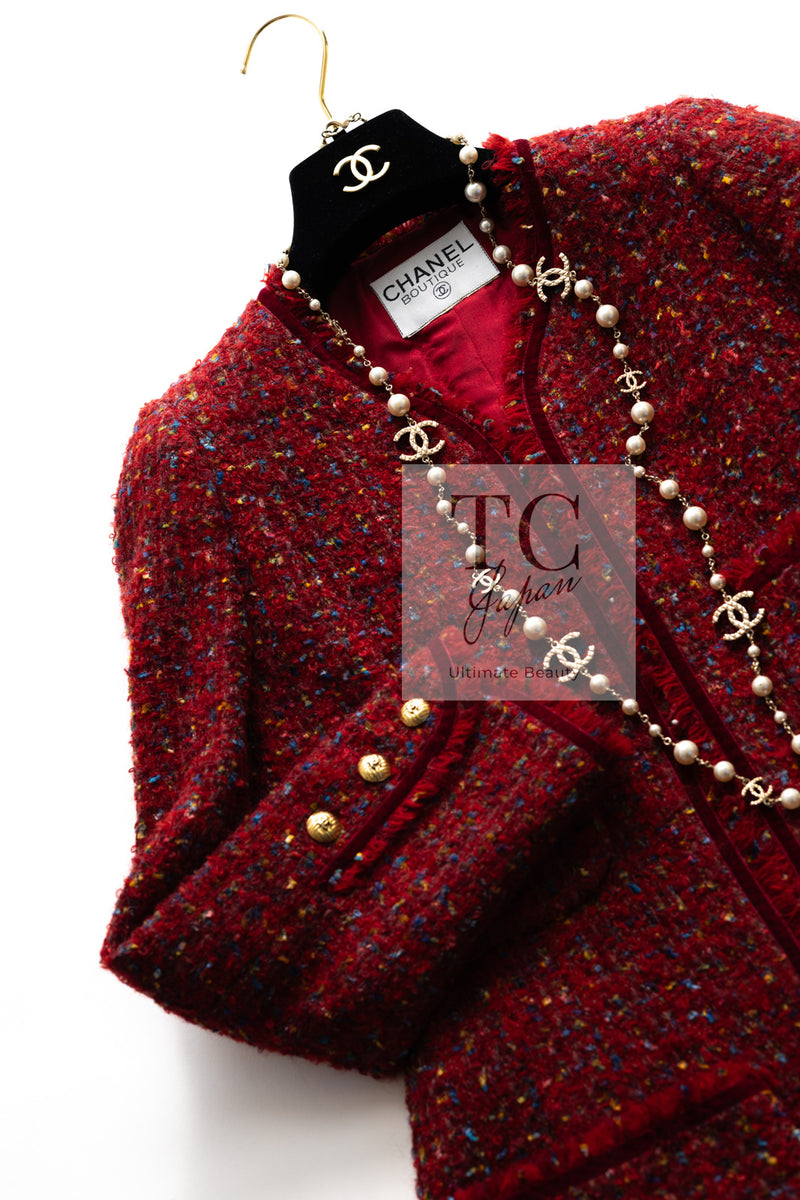 CHANEL 90A Vintage Red Wool Mohair Gold Button Jacket Coat 40 42 シャネル ヴィンテージ レッド ウール モヘア ゴールド CCロゴボタン ジャケット コート 即発