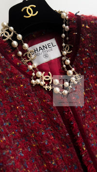 CHANEL 90A Vintage Red Wool Mohair Gold Button Jacket Coat 40 42 シャネル ヴィンテージ レッド ウール モヘア ゴールド CCロゴボタン ジャケット コート 即発