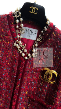 CHANEL 90A Vintage Red Wool Mohair Gold Button Jacket Coat 40 42 シャネル ヴィンテージ レッド ウール モヘア ゴールド CCロゴボタン ジャケット コート 即発